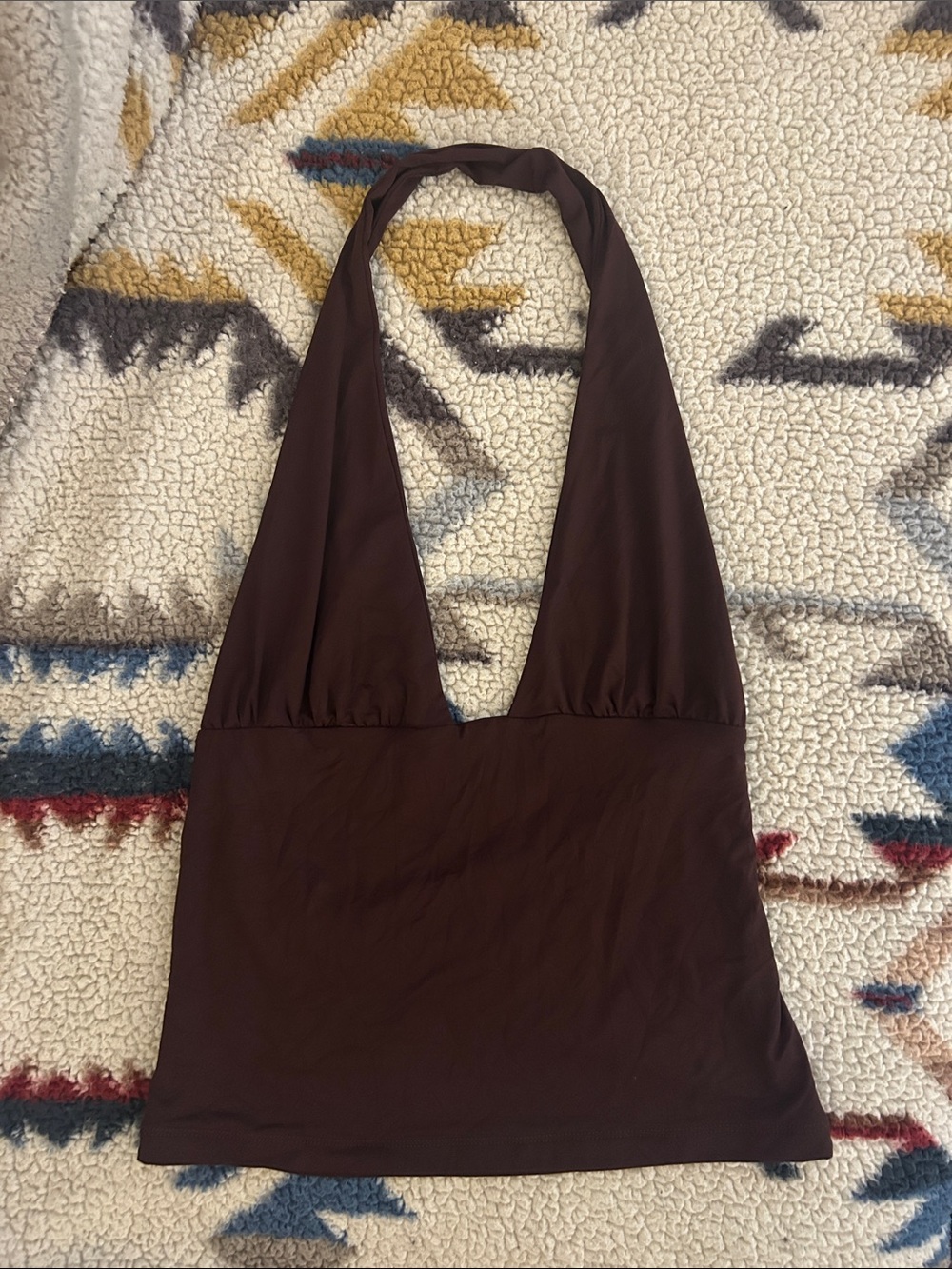Deep V Halter Tank Top in Chocolate Brown